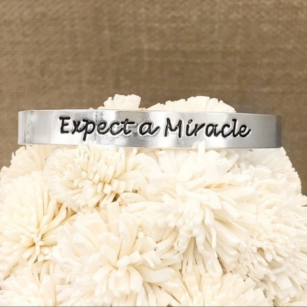 🌼 Expect A Miracle Thin Silver Cuff Bracelet